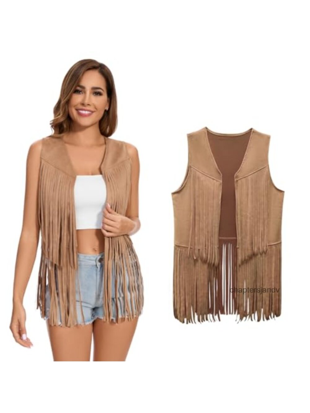 Fringe Vest 60s 70s Hippie Faux Suede Fringe Cowgirl Western Tassel Party